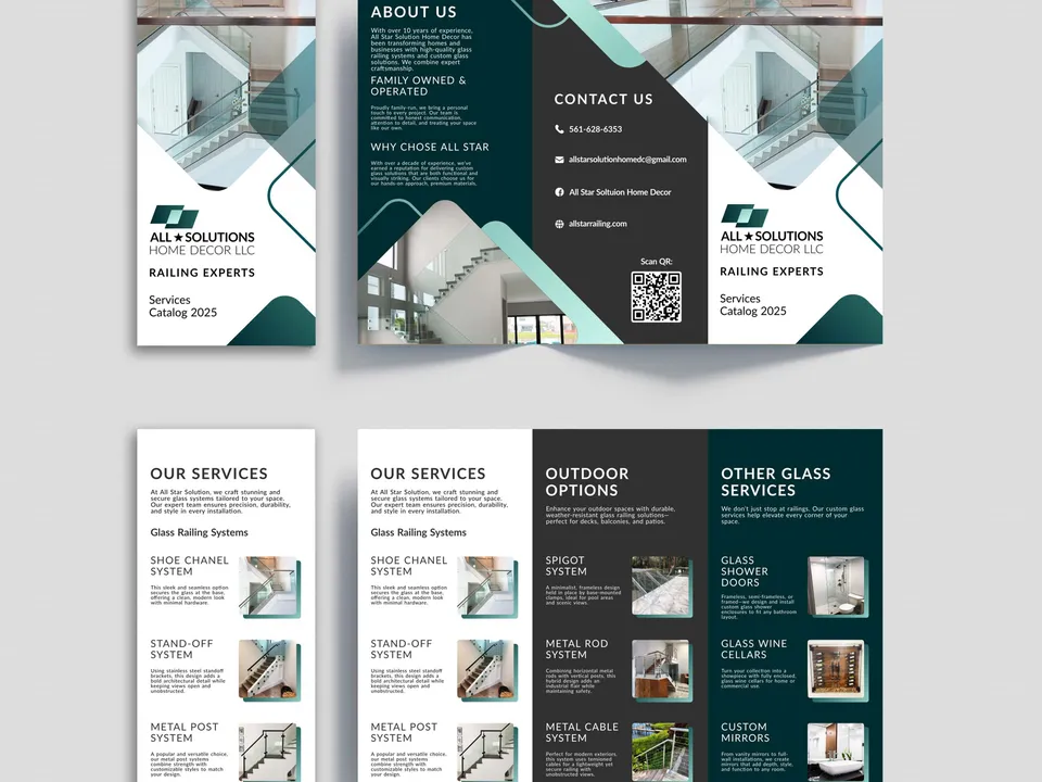 All Star Solutions railing brochure, inside and outside spreads