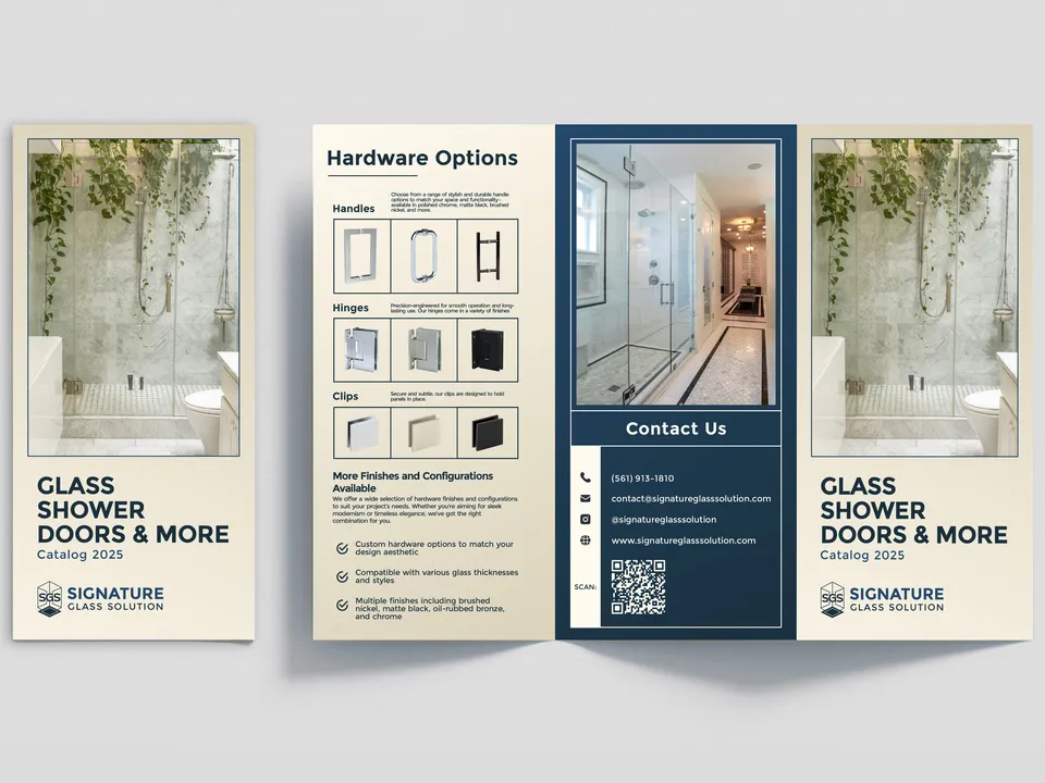 Signature Glass Solution trifold brochure for glass shower doors